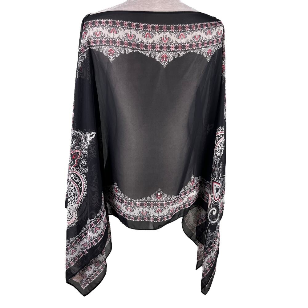 J Jill Poncho Two Way Semi Sheer Chiffon Multicolor Black Boho OS - Picture 15 of 16